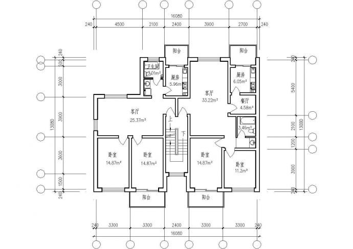 106平方米多层一梯两户住宅户型设计cad图(含效果图)_图1