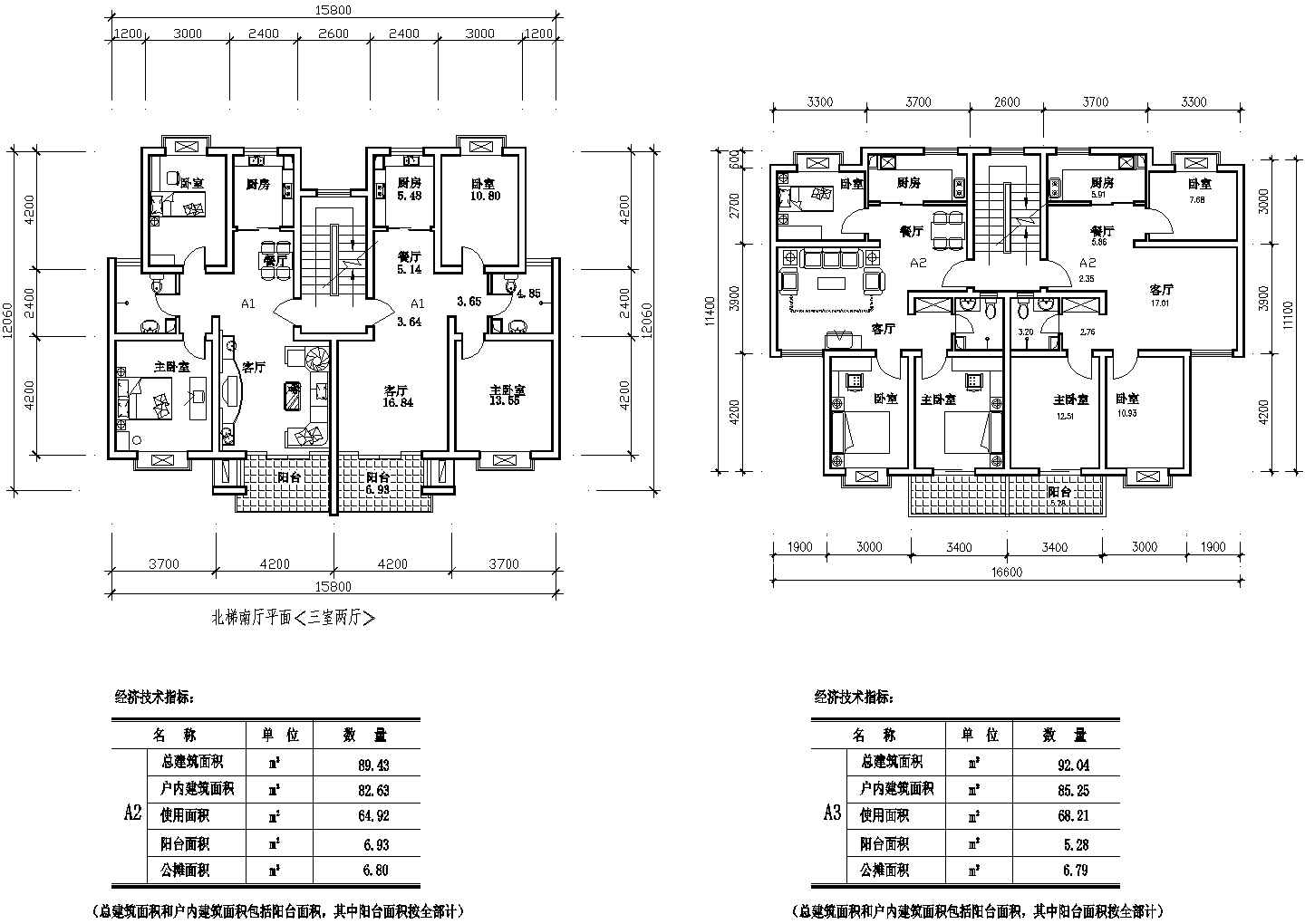 89平方米多层一梯两户住宅户型设计cad图(含效果图)