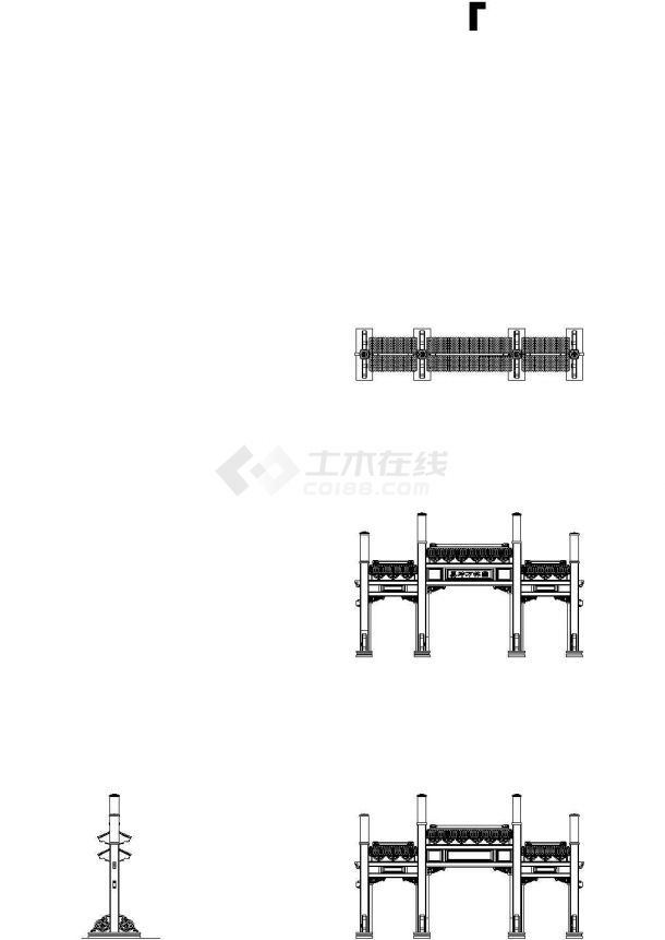 入口牌楼建筑设计施工详图-图一