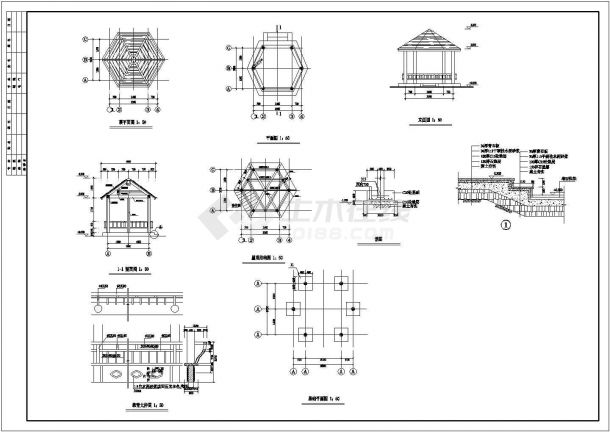 木质六角亭就建筑设计cad施工详图-图二