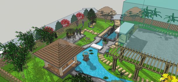 别墅庭院景观设计效果图-图二