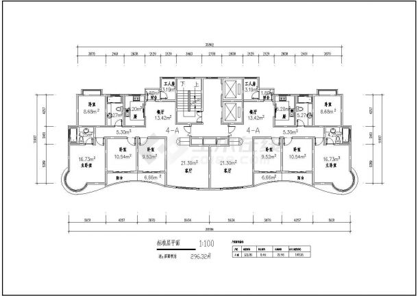 148平方米小区高层住宅对称户型方案设计cad图(含标准层平面图)-图一