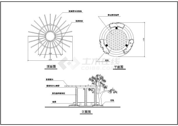 花架建筑设计剖面CAD参考图-图一