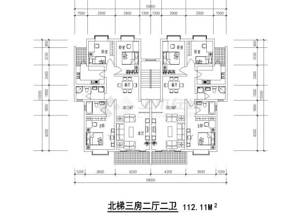 112平方米1梯2户户型方案设计cad图纸-图二