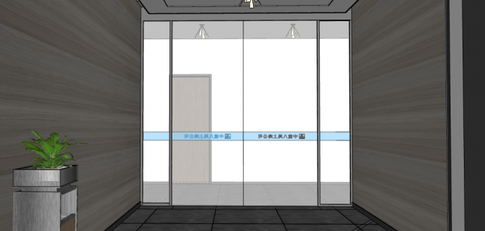 木制条纹现代电梯间电梯厅过道走廊 SU模型_图1