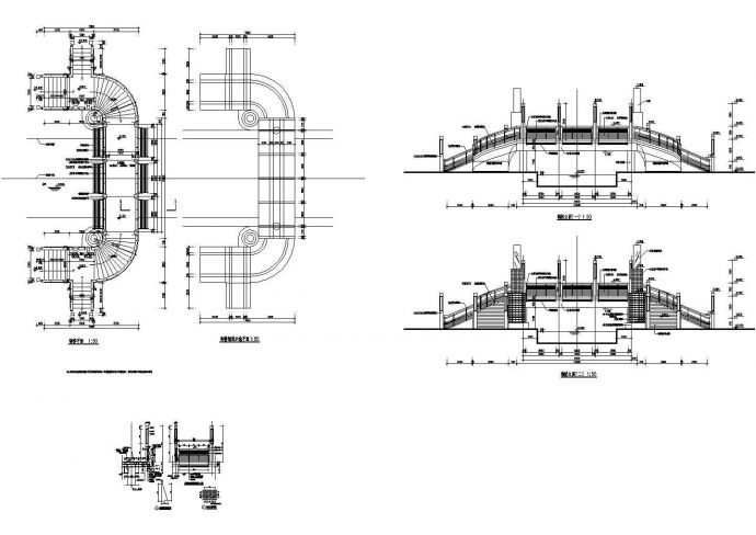某地步行钢桥建筑平立剖面图_图1