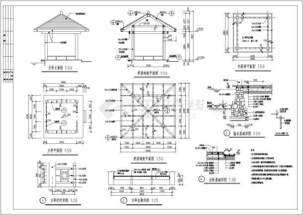 某城市木质结构方亭CAD详图-图二