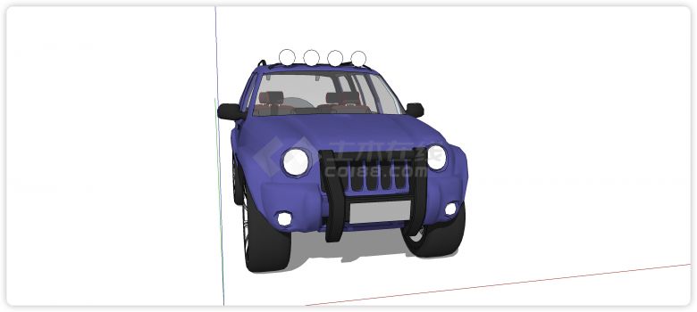 紫色大直径轮胎轿车汽车su模型-图二