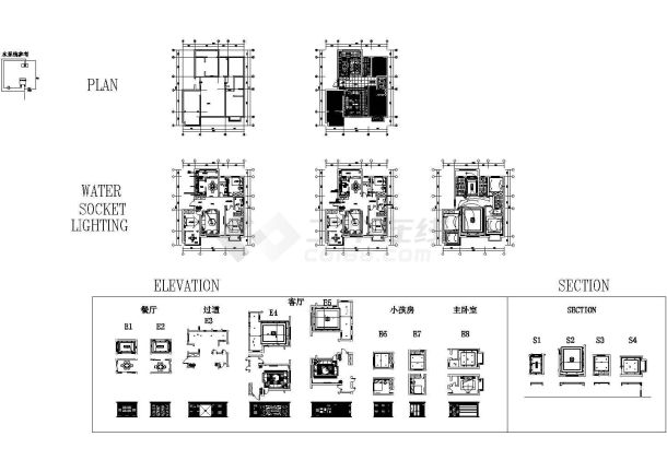 现代极简高级灰三居室住宅设计施工图（附效果图+软装搭配）-图一