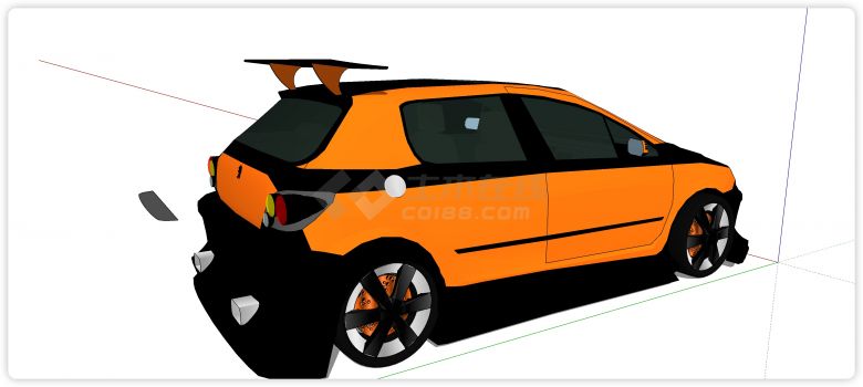 橙色黑色标致轿车汽车su模型-图二