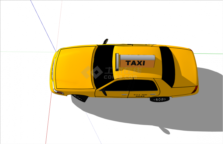 现代黄色出租车轿车su模型-图二