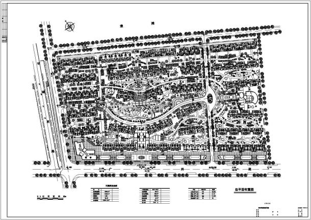 某市生态住宅小区（总用地面积82506㎡，总建筑面积128830㎡）总规划及绿化设计cad施工总平面图（含经济指标）-图一
