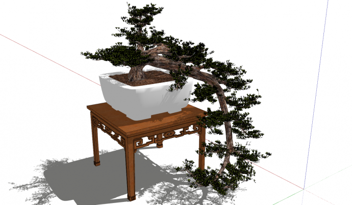 绿植盆栽白色盆木凳su模型_图1