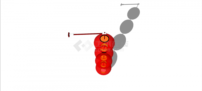 红色圆形福州式伞灯笼串su模型-图二