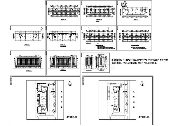 10687平方米小高层单身公寓设计建筑施工cad图，共十二张-图一