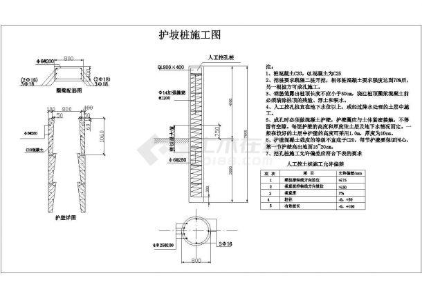 某经典基坑人工挖孔护坡桩CAD图-图一