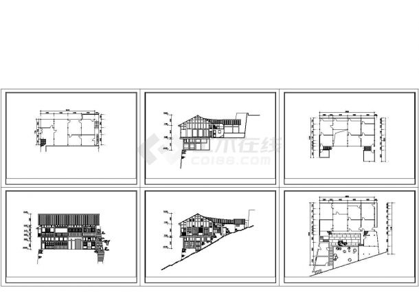 某二层框架结构山坡别墅设计cad全套建筑施工图（标注详细）-图一