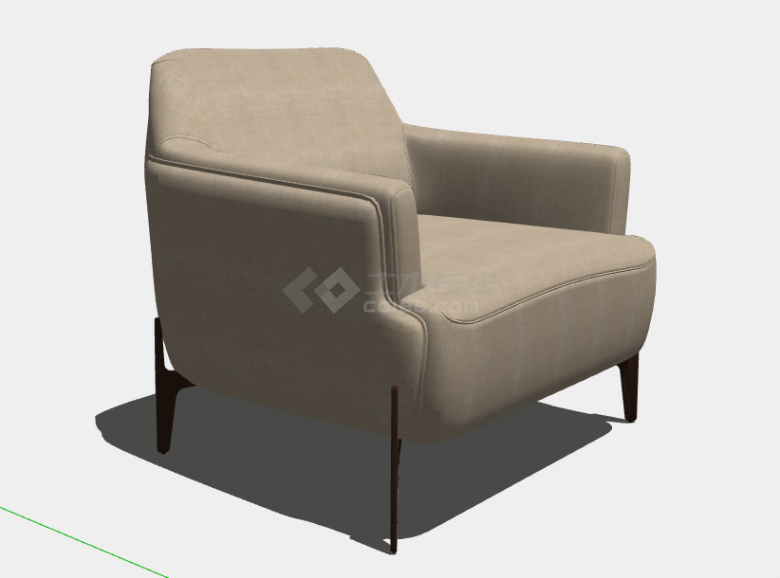 舒适布艺现代风格单人沙发su模型-图一