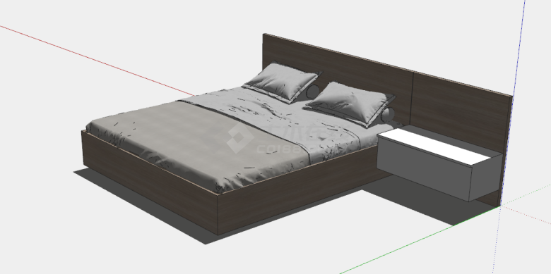 深色四件套带有白色大床头柜子的床su模型-图二