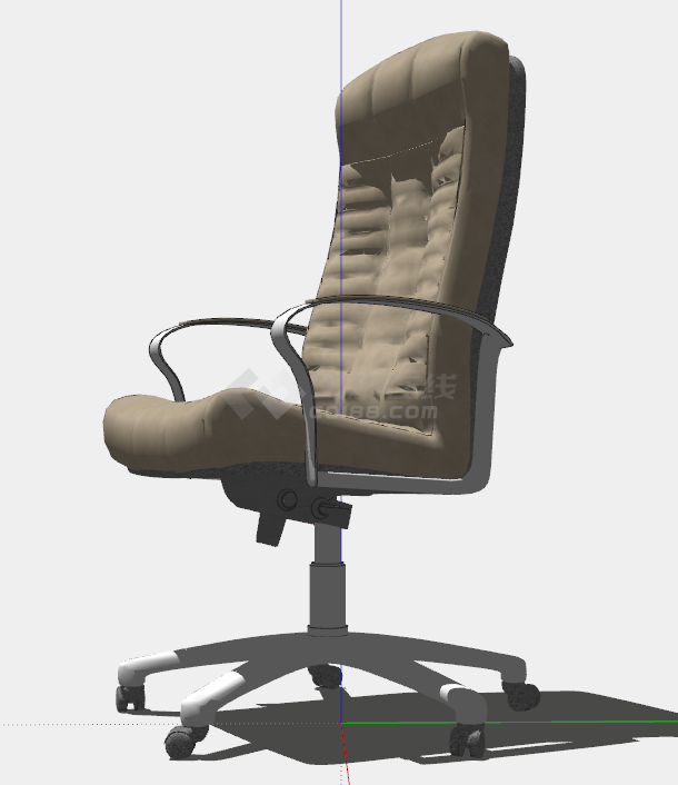 黄棕色大气加厚坐垫旋转滑轮的办公椅子su模型-图二