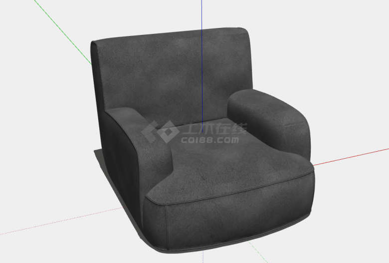 一款灰色的表面是布艺的单人沙发su模型-图二
