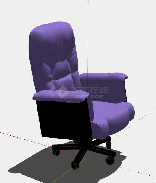 黑色支架带滑轮的紫色办公椅子su模型-图二
