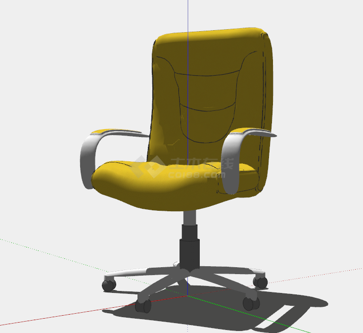 姜黄色带扶手的滑轮办公椅子su模型-图一