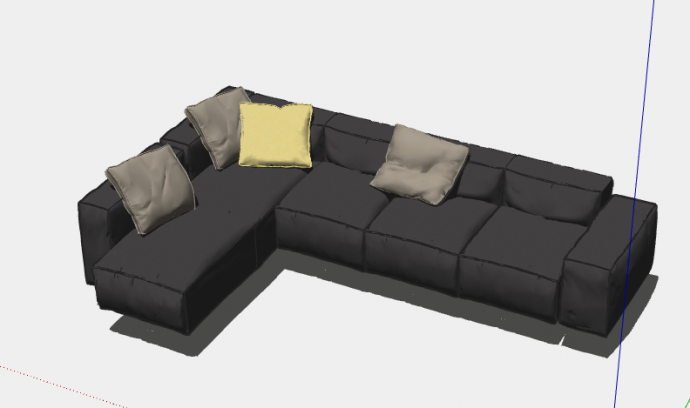 黑色经典L形组合沙发su模型_图1