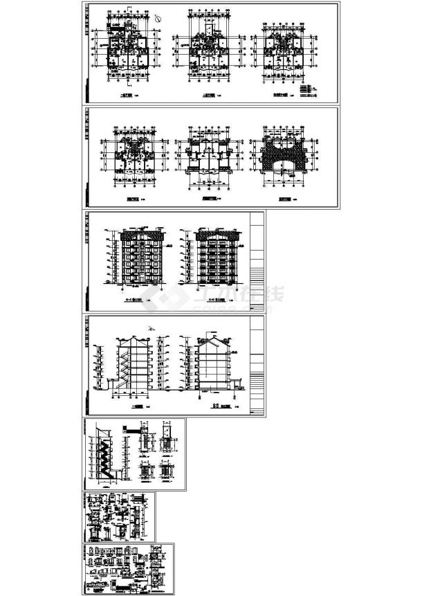  6层阁楼1梯2户住宅楼建筑设计CAD图纸 含详图（长16米 宽14.3米）-图一
