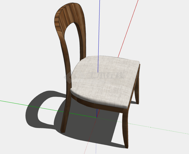 一款木制的坐垫是白色布艺的椅子su模型-图一