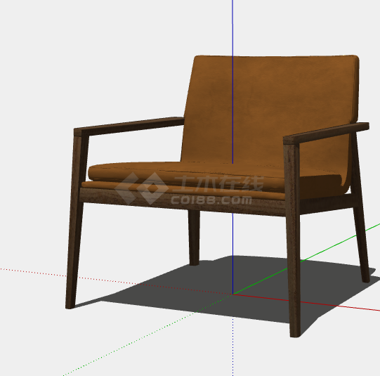 土色木制皮扶手椅子su模型-图一