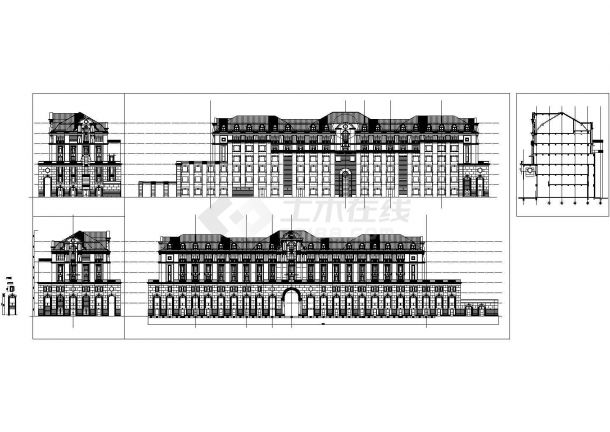 欧式联排别墅设计建筑施工cad图纸，共三张-图一