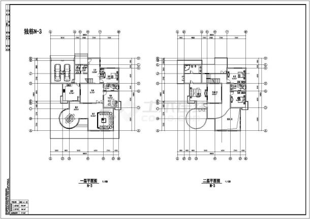 477平方米2层别墅设计建筑施工cad图纸，共二张-图一