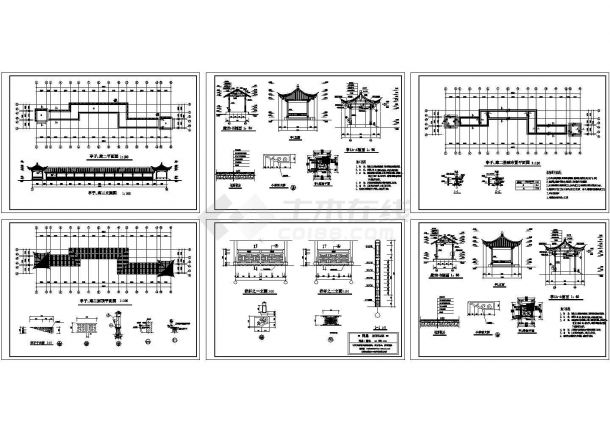 某滨海公园小品-亭廊设计cad全套建筑组合施工图（含设计说明，含结构设计）-图一