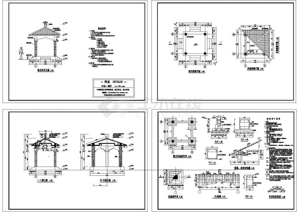 某混凝土结构欧式风格景观四角亭设计cad全套建筑施工图（含设计说明，含结构设计）-图二