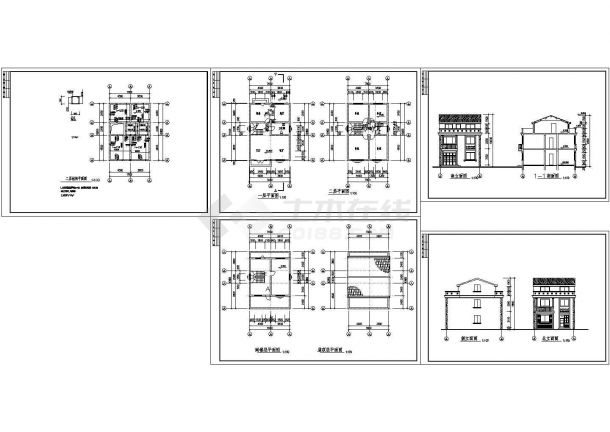 某二层带阁楼框架结构乡村别墅设计cad全套建筑方案图（标注详细）-图一