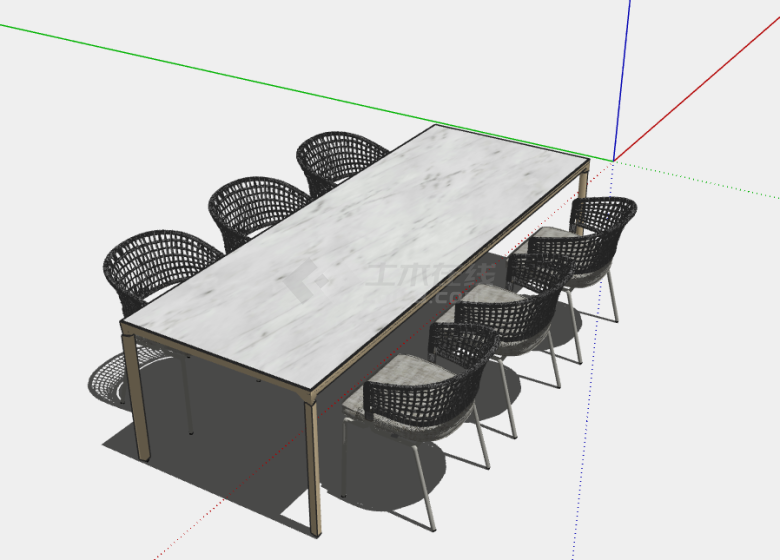 桌面大理石椅背镂空6人桌椅的SU模型-图二
