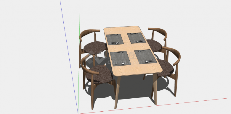 棕色木制简约餐桌椅su模型-图二