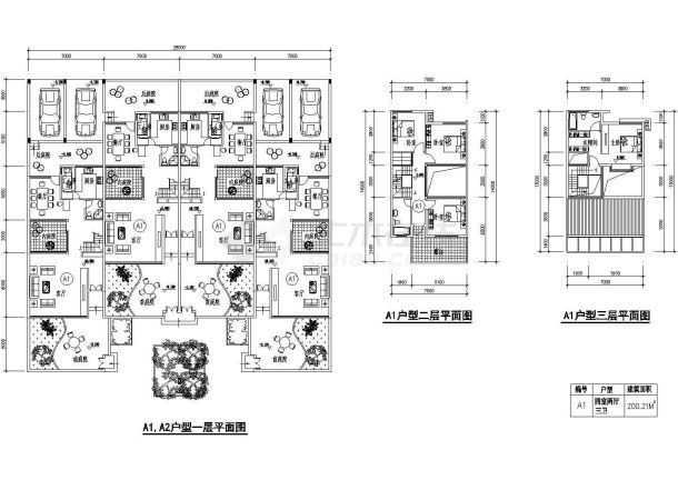 200平米3层院落别墅住宅建筑设计CAD施工图-图一