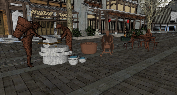 商业街生活化铜人雕塑su模型_图1