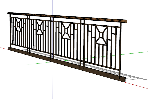 中式古典木质艺栏杆su模型_图1