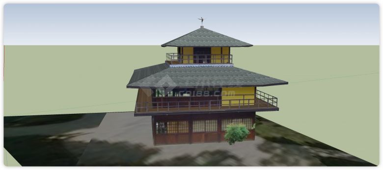 四坡屋顶木屋日本古建su模型-图二