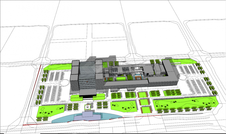 现代大型绿化市民中心SU模型-图二