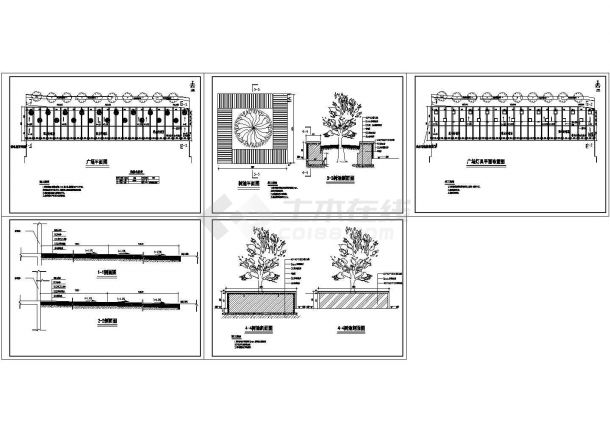 商业街小型广场绿化设计建筑施工cad图，共五张-图一