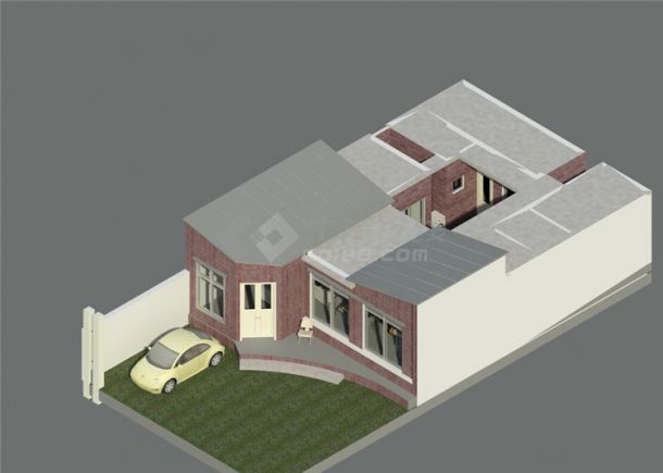 单层别墅设计BIM模型-revit模型-图二
