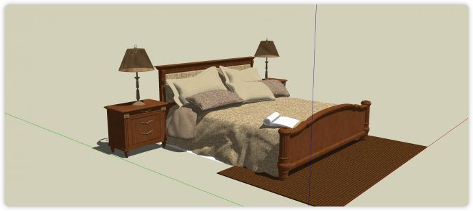中式家具复古实木床架床头柜套装su模型_图1