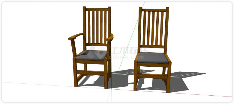 中式家具竖线高靠背凳子su模型-图二