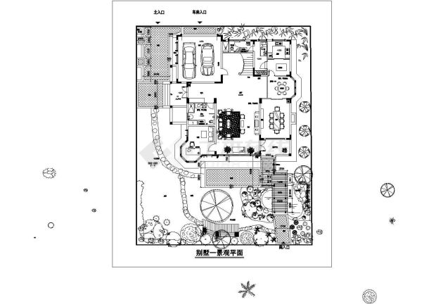 别墅庭院景观绿化设计cad图纸-图二