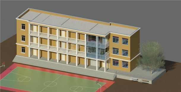 三层办公楼建筑BIM模型-revit模型-图二
