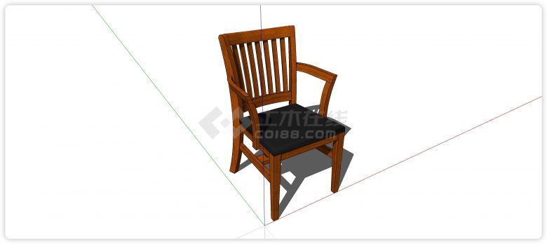 中式家具弧形靠背扶手软垫座椅su模型-图一